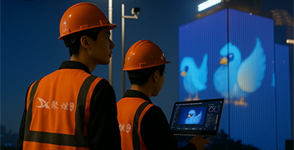An engineer working on a DMX lighting control panel